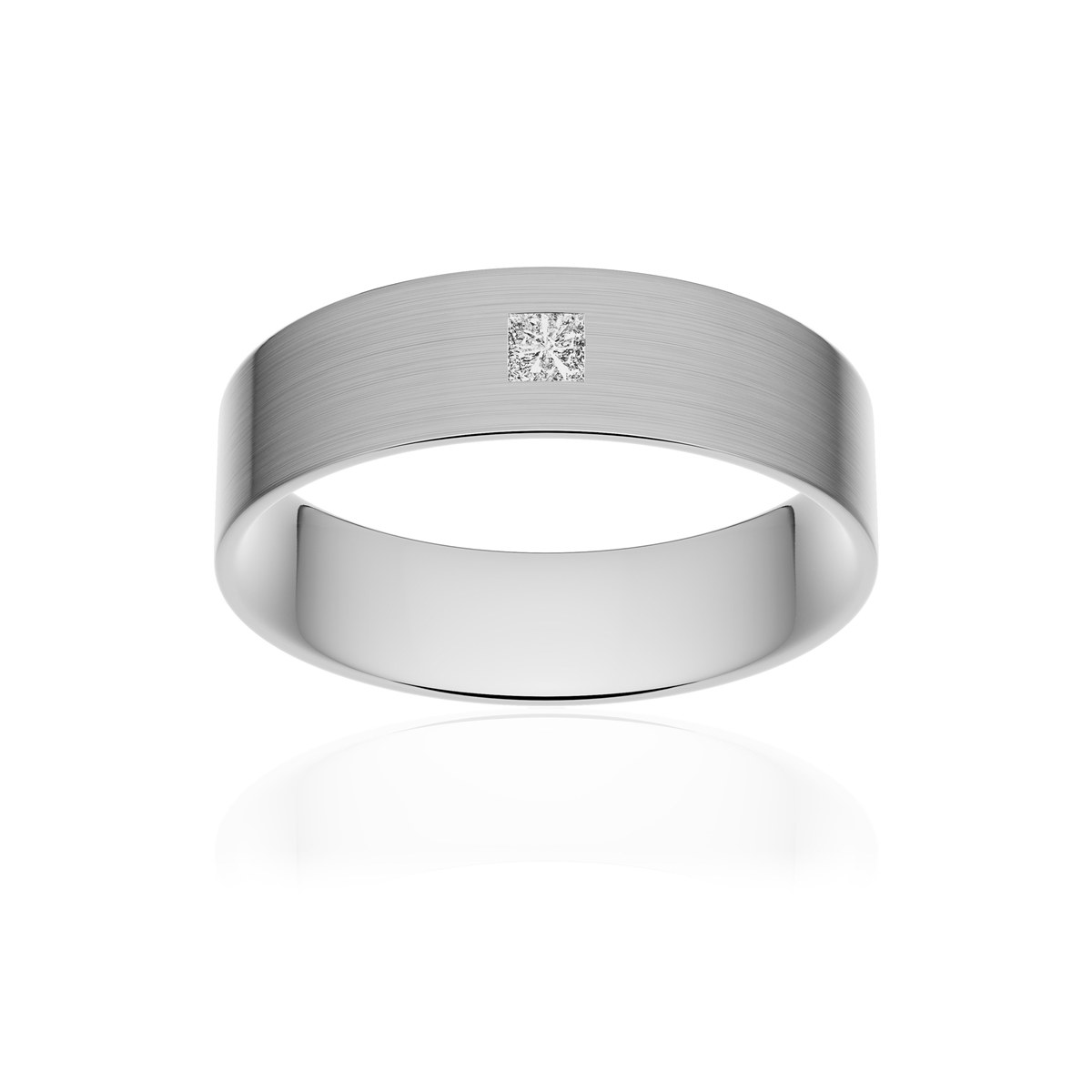 Alliance platine 950 brossé ruban plat confort 5,5 mm diamant princesse