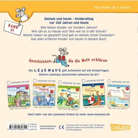 Carlsen Verlag LESEMAUS 31: Damals und heute – Kinderalltag vor 100 Jahren und heute