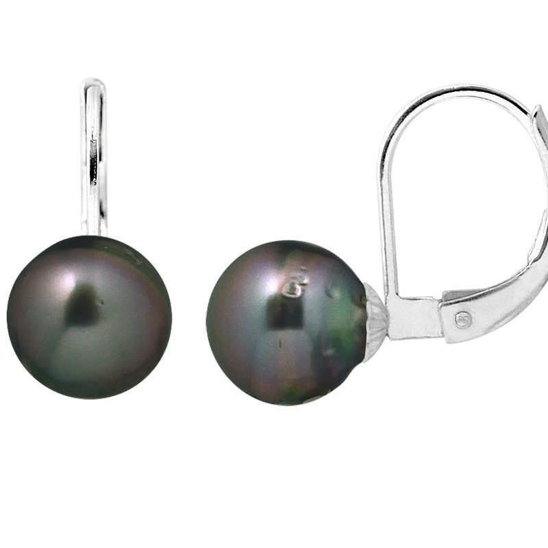 Boucles d'Oreilles Femme Dormeuses Perles de Tahiti et Argent 925/1000