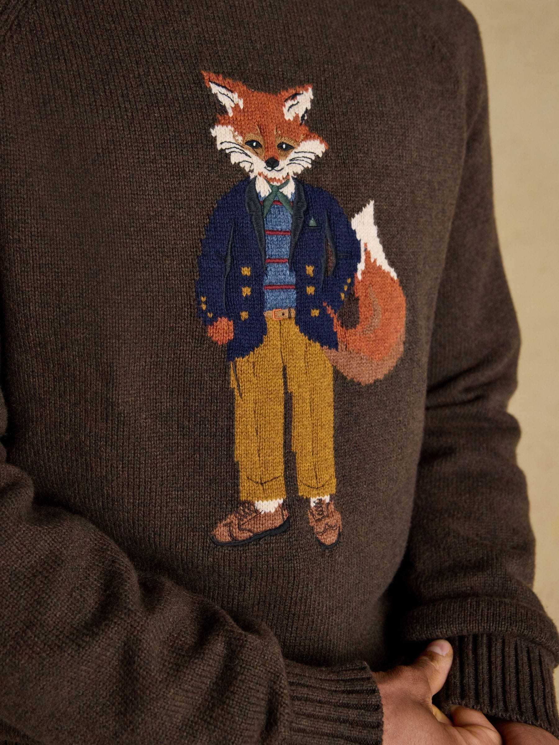 Bruin - Joules - Jonty - Intarsia-gebreide trui met ronde hals
