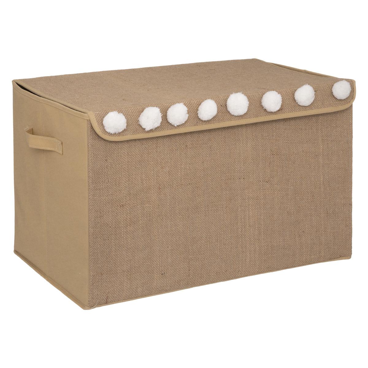 COFFRE NON TISSE JUTE ET POMPONS