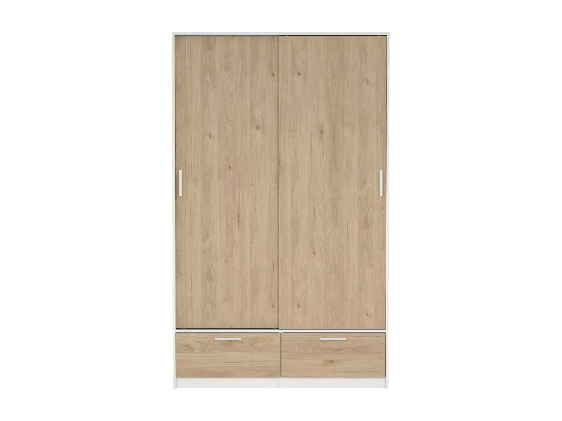 Garde-robe 2 portes Dschoute, Meubles de chambre, Penderie de plain-pied, Placard à vêtements, 121x60 h200 cm, Blanc et Chêne clair