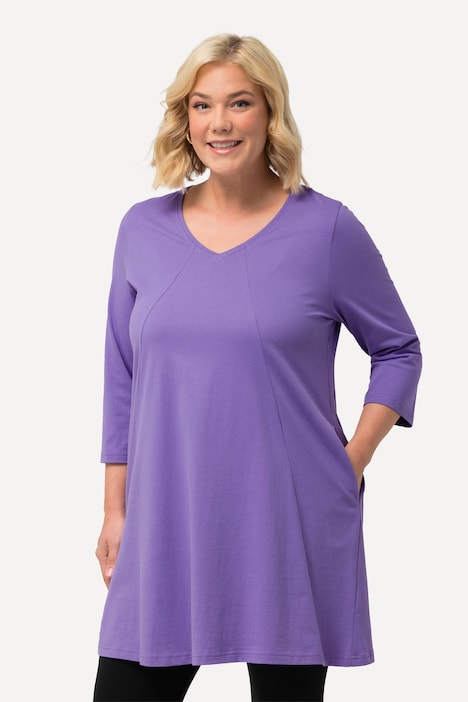 Longshirt, Ziernähte, A-Linie, V-Ausschnitt, 3/4-Arm