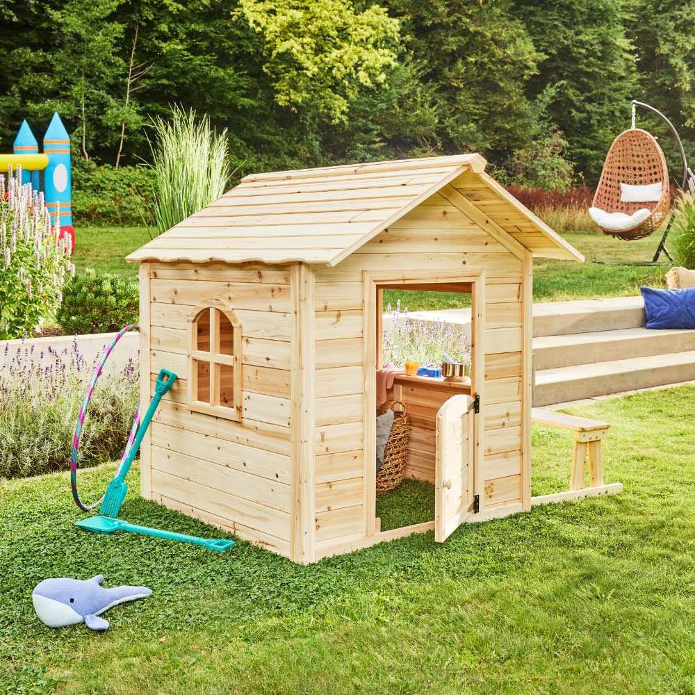 Home Deluxe - Speelhuis - HET GROTE PALEIS naturel - 166 x 138 x 132 cm met bank - FSC-gecertificeerd kinderspeelhuis, incl. montagemateriaal | Tuinhuisje houten huis kinderhuis
