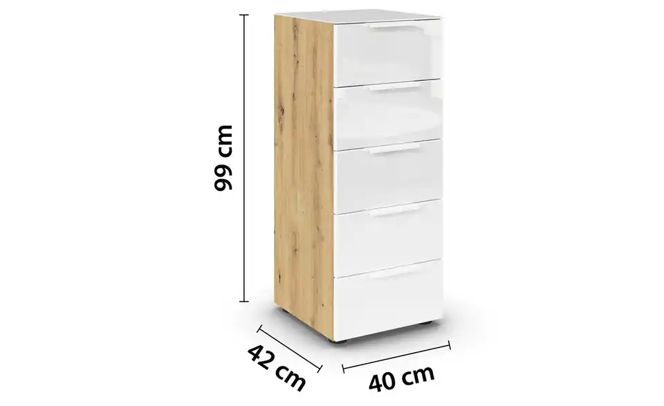 Kommode 40 cm Weiß Weiß, Eiche Artisan (Nachbildung)