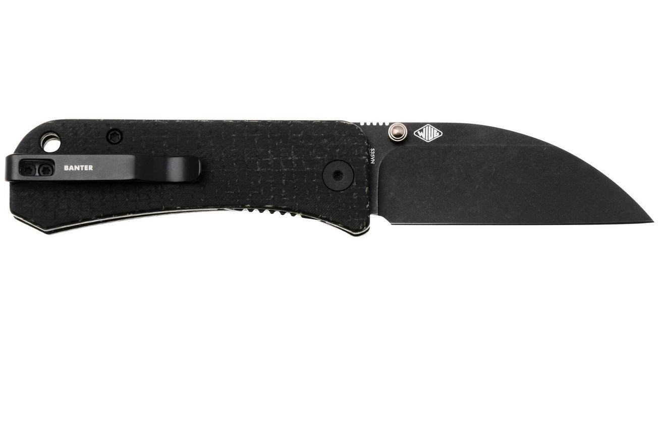 WE Knife Banter Wharncliffe WE19068J-1 Blackwashed CPM S35VN, Black Burlap Micarta, zakmes, Ben Petersen design