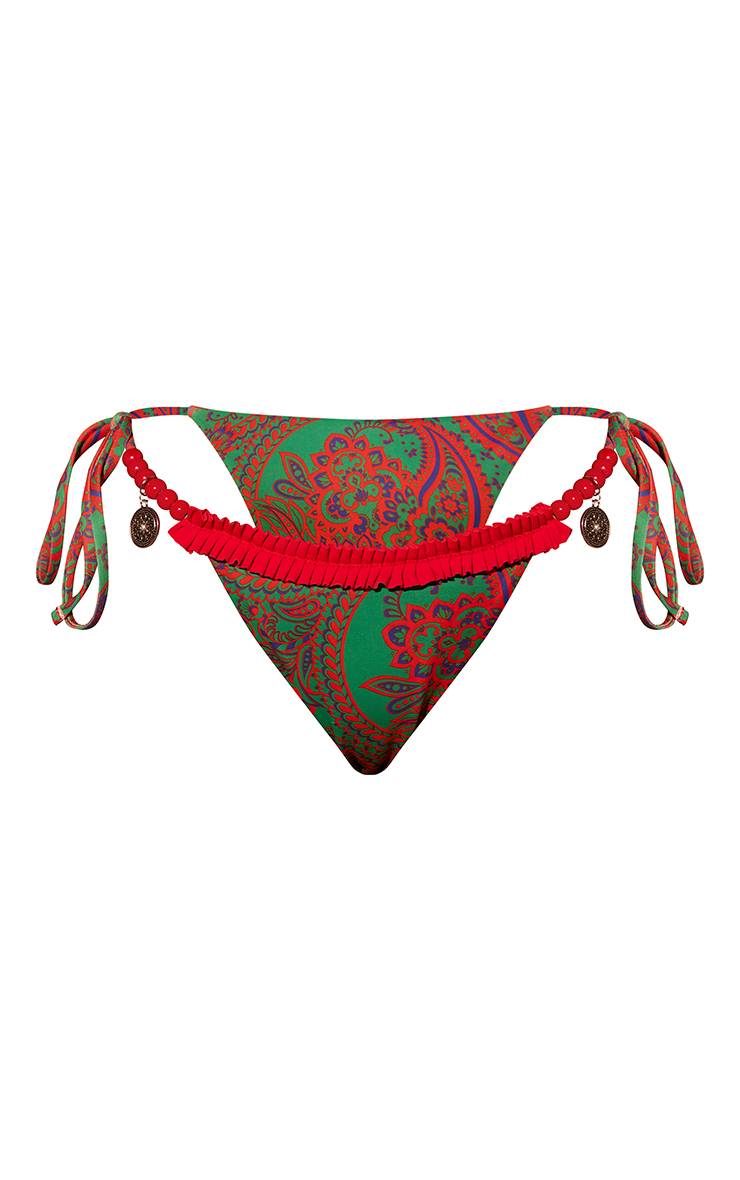 Rouge Bas De Bikini À Imprimé Paisley Avec Liens Sur Les Côtés