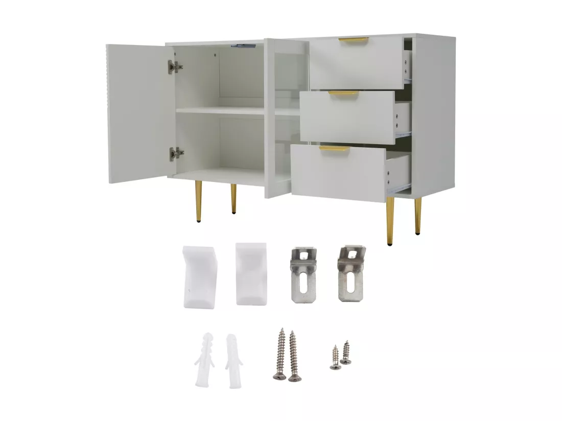 Buffet moderne - 3 tiroirs et 2 portes - panneaux de particules - Blanc