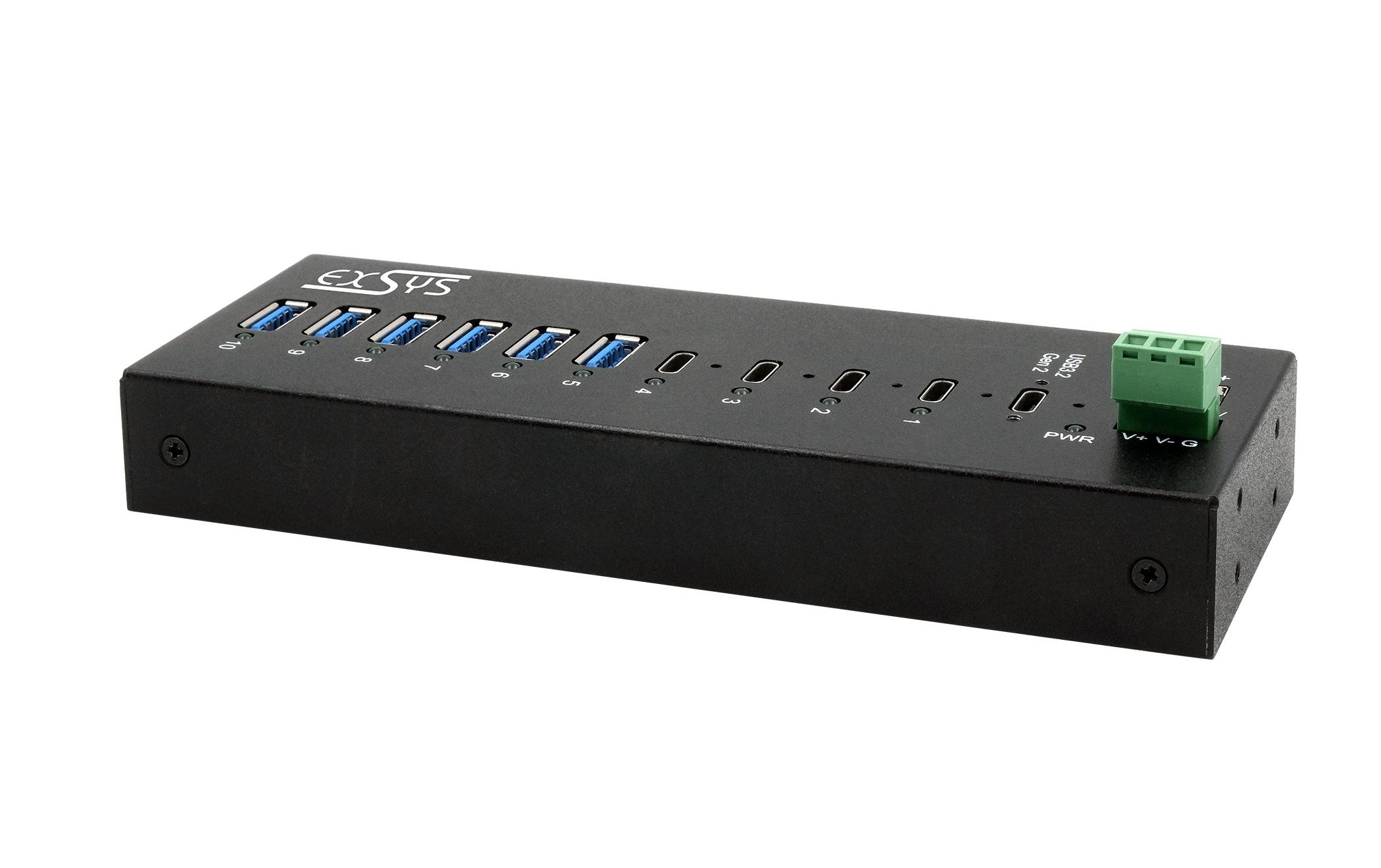 USB-Hub EX-12280HMS<br>10 Port USB Metall HUB für Tisch, Wand und DIN-Rail Montage