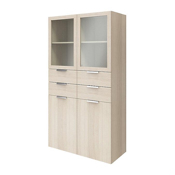 Meuble de rangement portes battantes vitrées et tiroirs effet chêne GoodHome Atomia H. 187,5 x L. 100 x P. 47 cm