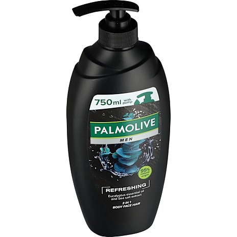 3-i-1 shower gel m. eukalyptusolie og havsalt m. pumpe