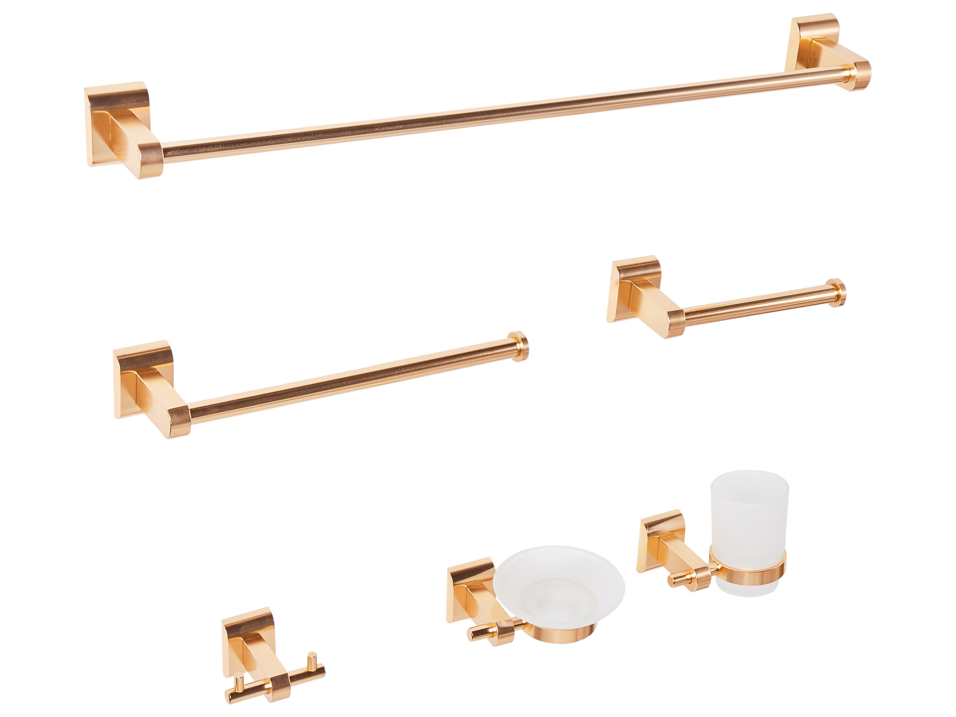 6-delige badkamer hardware set TALARA met handdoekstangen en -haken Goud