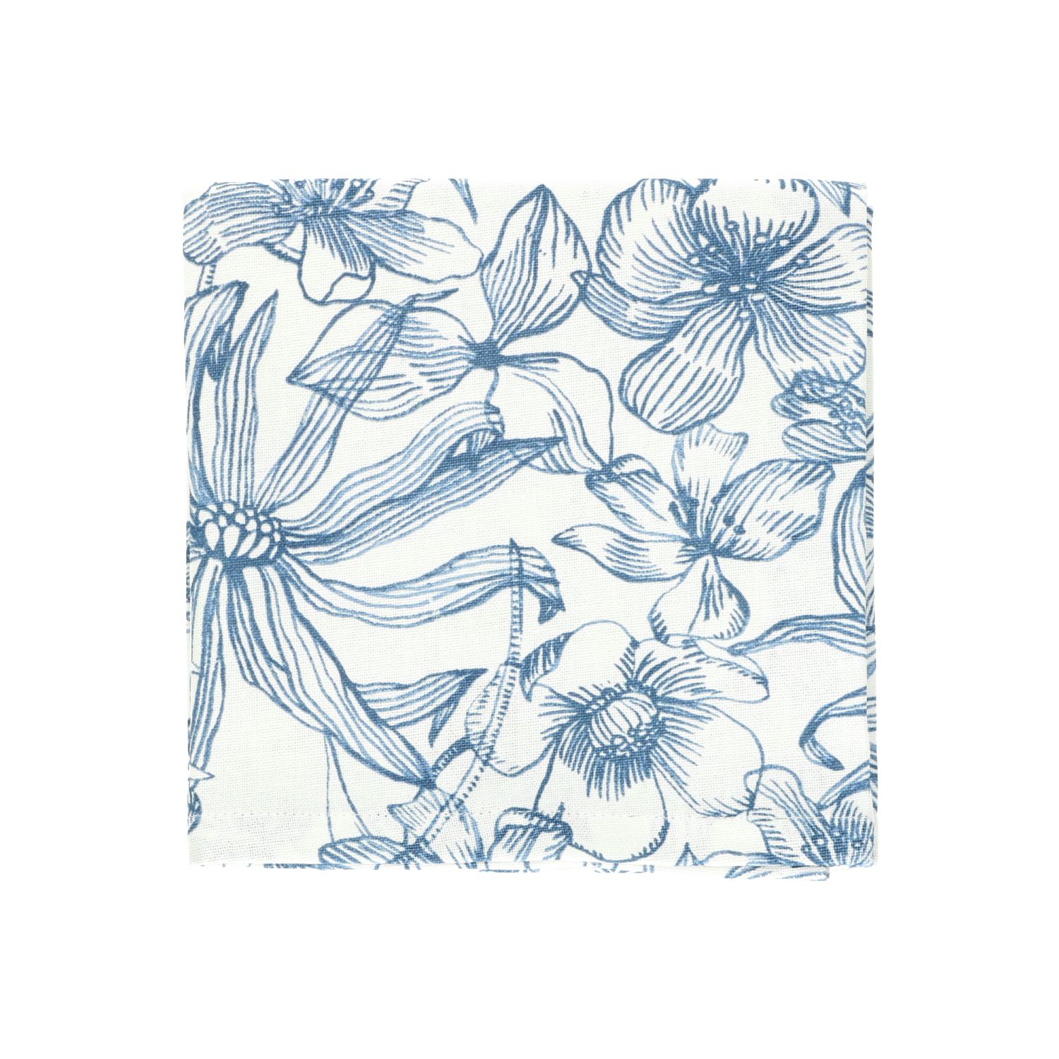 Theedoek, bio-katoen, blauwe bloemen, 50 x 70 cm