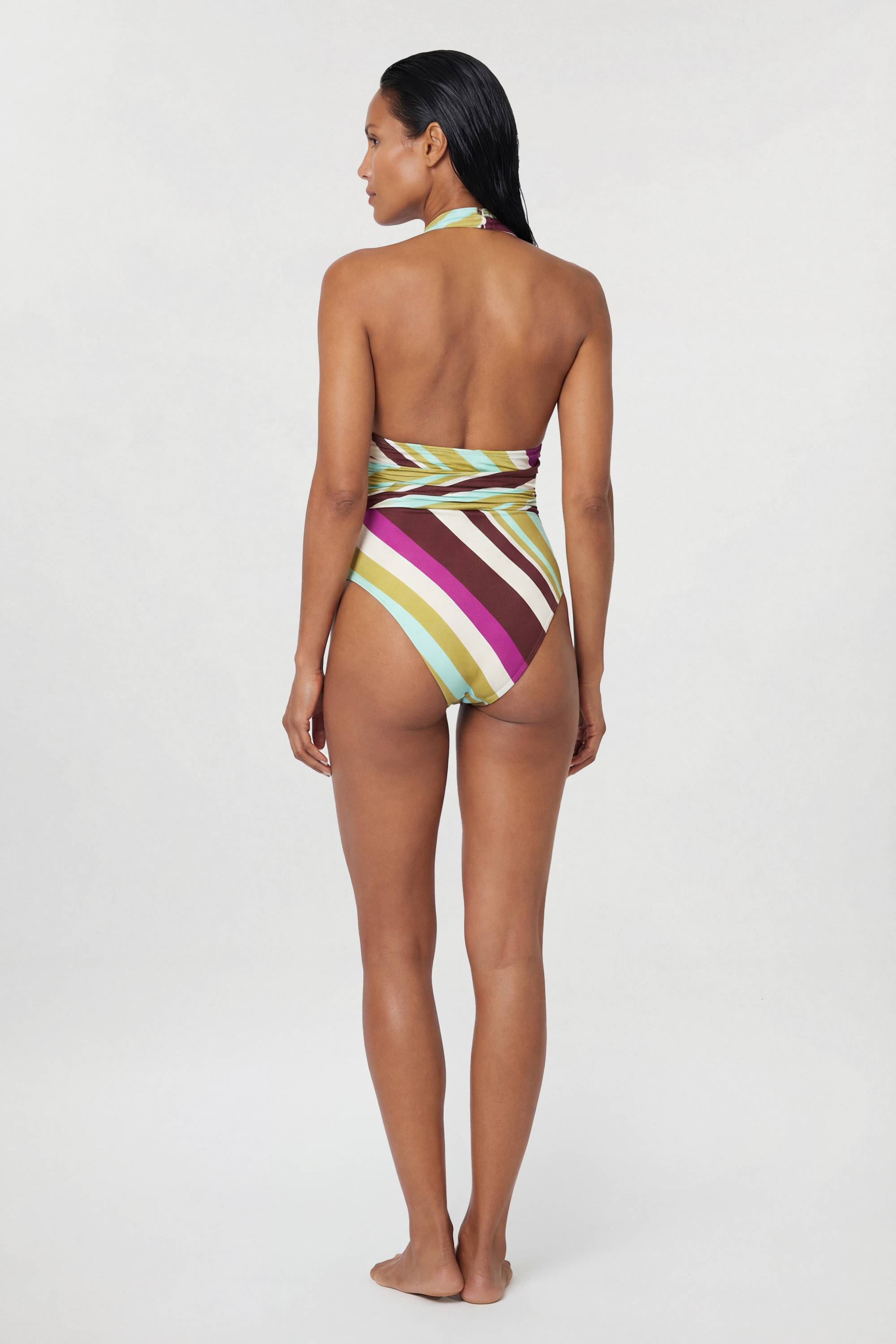 KarenMillen Maillot De Bain Plongeant À Rayures Diagonales Avec Détail En Strass