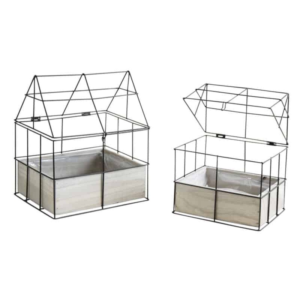 Mini serre en métal et bois teinté 21 cm
