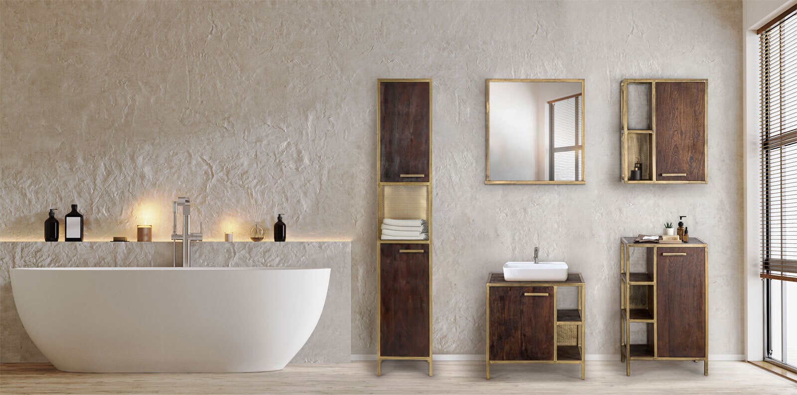 Hochschrank GOLDEN BATH 34,5 x 190 cm Braun/ Goldfarbig