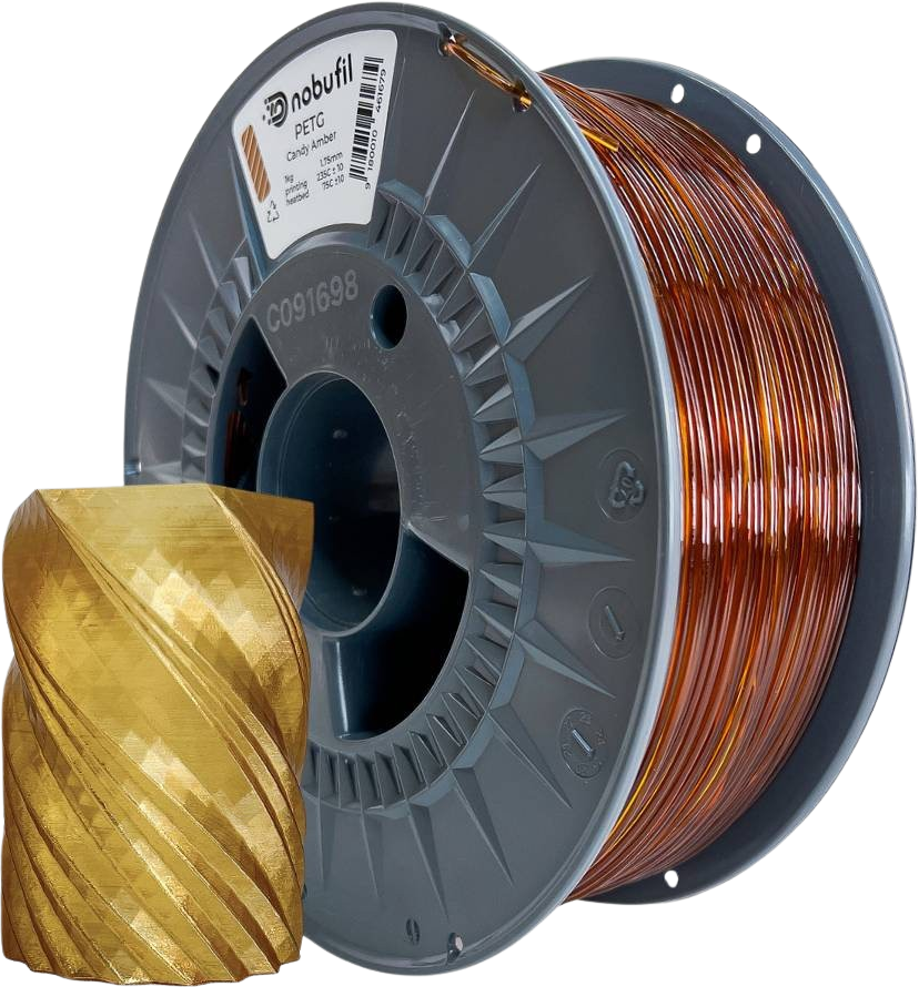Nobufil  PETG Candy Amber, 1,75 mm / 1000 g    Leicht zu druckendes PETG Filament aus recyceltem Kunststoffabfall
