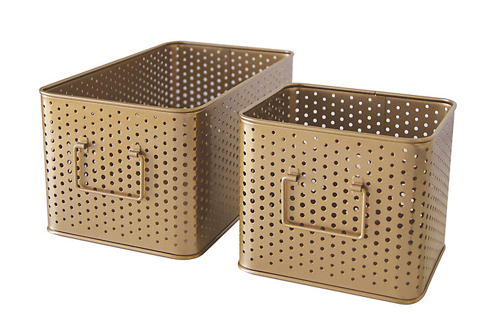 Lot de 2 boîte rectangulaires en métal perforé Brooklyn doré