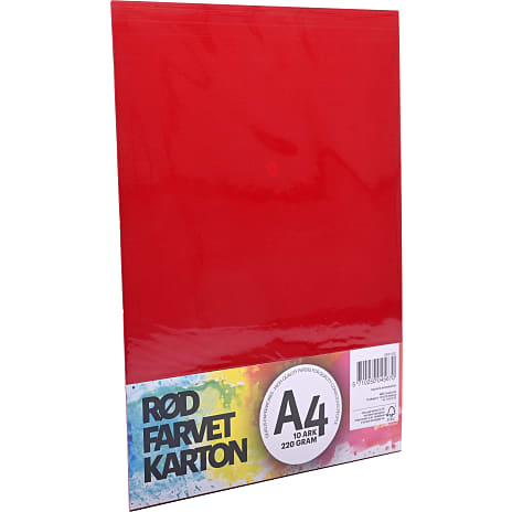 Farvet karton A4 10 ark - rød
