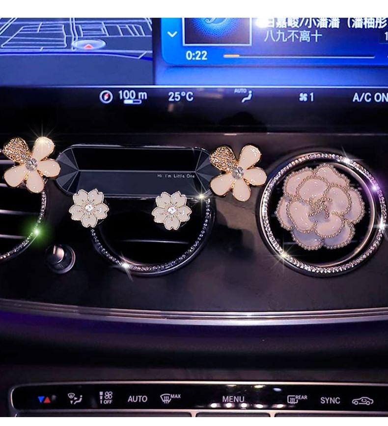 Worthbuy - Set: Bloemen- en strass-autotelefoonhouder + geurverspreider (verschillende ontwerpen)