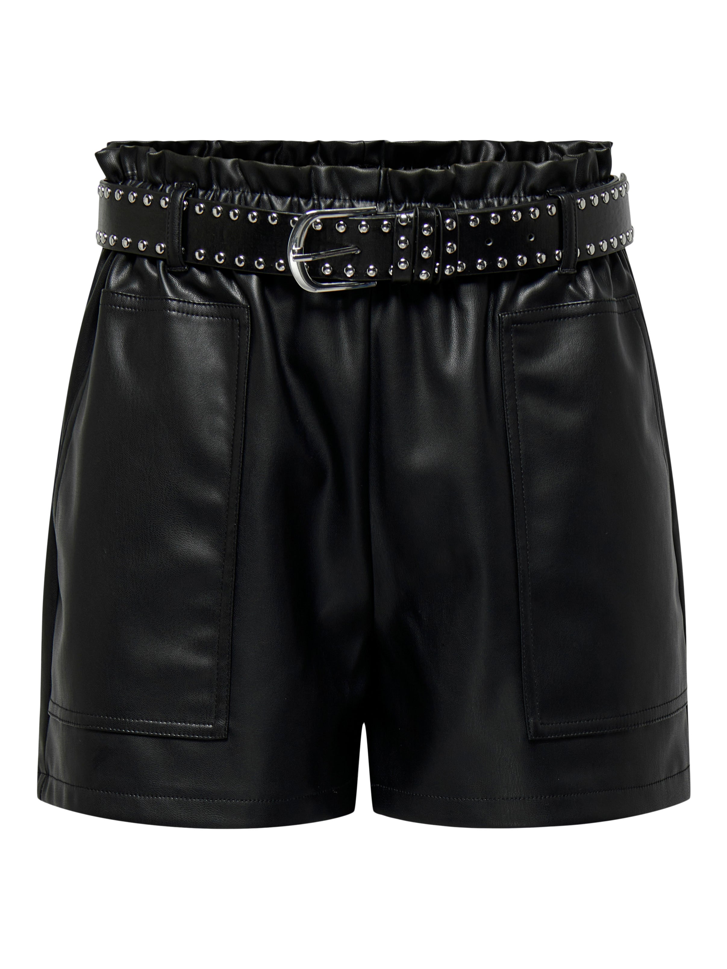 JDYMAYA Hohe Taille Normal geschnitten Kunstledershorts Black