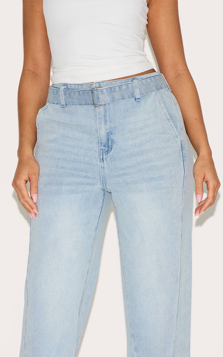 Bleu Clair Jean Large Taille Haute Ceinturé En Denim Stretch Shape