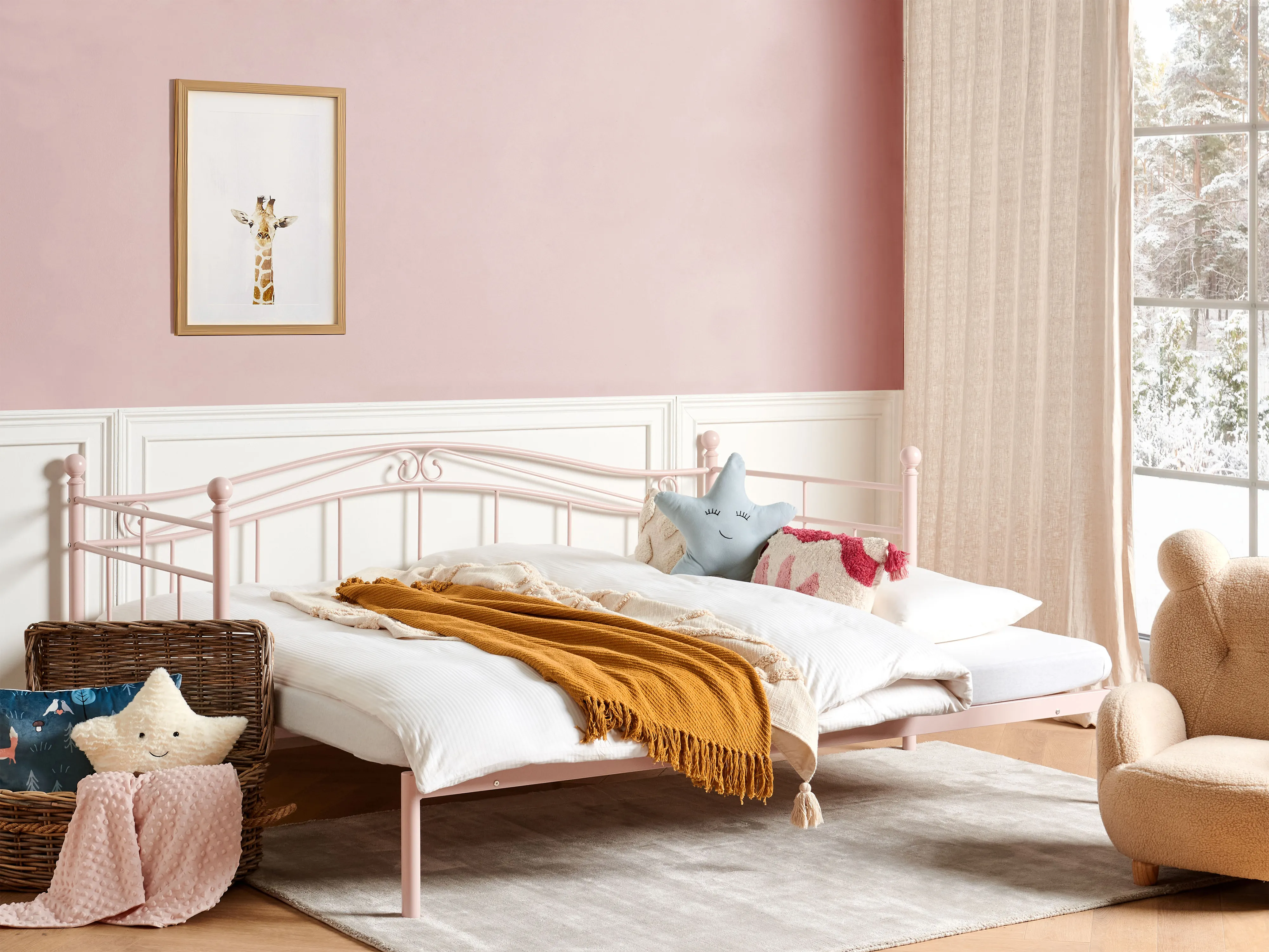 Onderschuifbed Metaal TULLE 90 x 200 cm Pastelroze