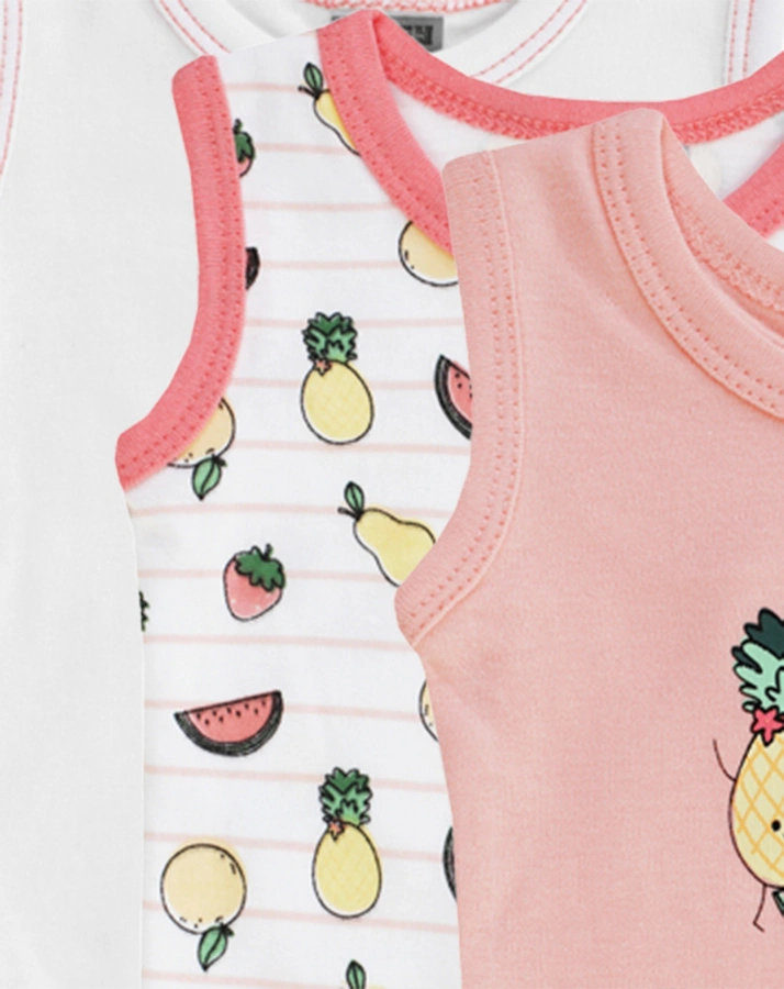 Träger-Body CRAZY FRUITS 3er-Pack in weiß/rosa