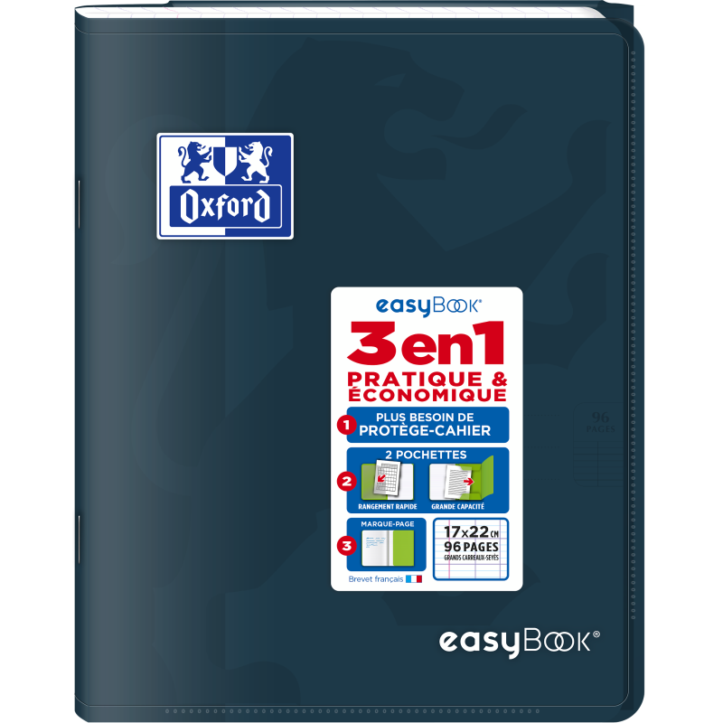 Cahier Oxford Easybook 17x22cm grands carreaux Seyès 48 pages agrafées couverture polypro coloris