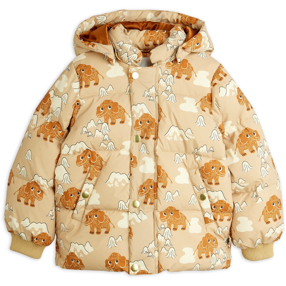 Køb Mini Rodini Beige Mammoths AOP Hooded Puffer