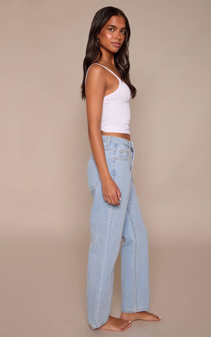 Light Blue Wash Prettylittlething Jean Droit Taille Haute