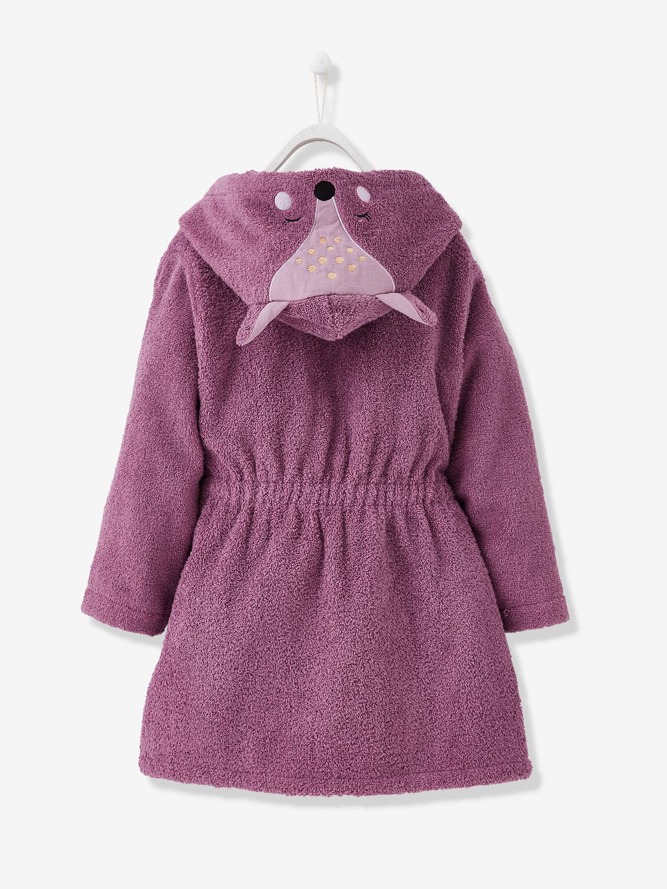 Roupão infantil, cor Fawn, personalizável, Melhores Amigas no País das Maravilhas, violeta médio, liso com estampas.