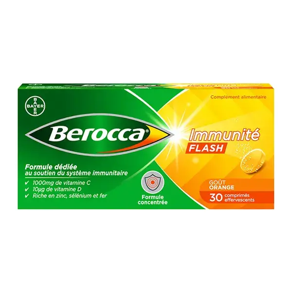 Berocca Flash Imunidade Vitamina D e C Zinco Ferro 30 comprimidos efervescentes