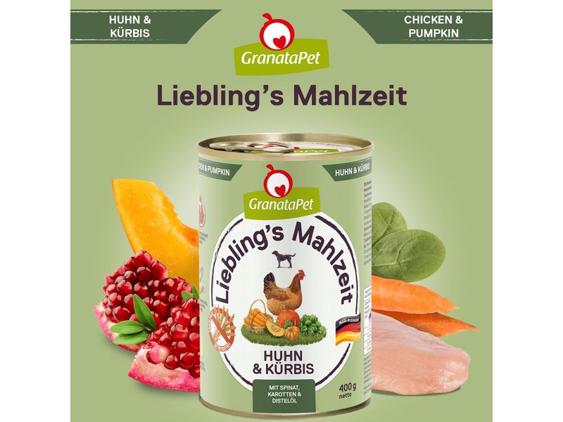 GranataPet Nassfutter Liebling's Mahlzeit Huhn & Kürbis 400 Alleinfuttermittel für ausgewachsene Hunde
