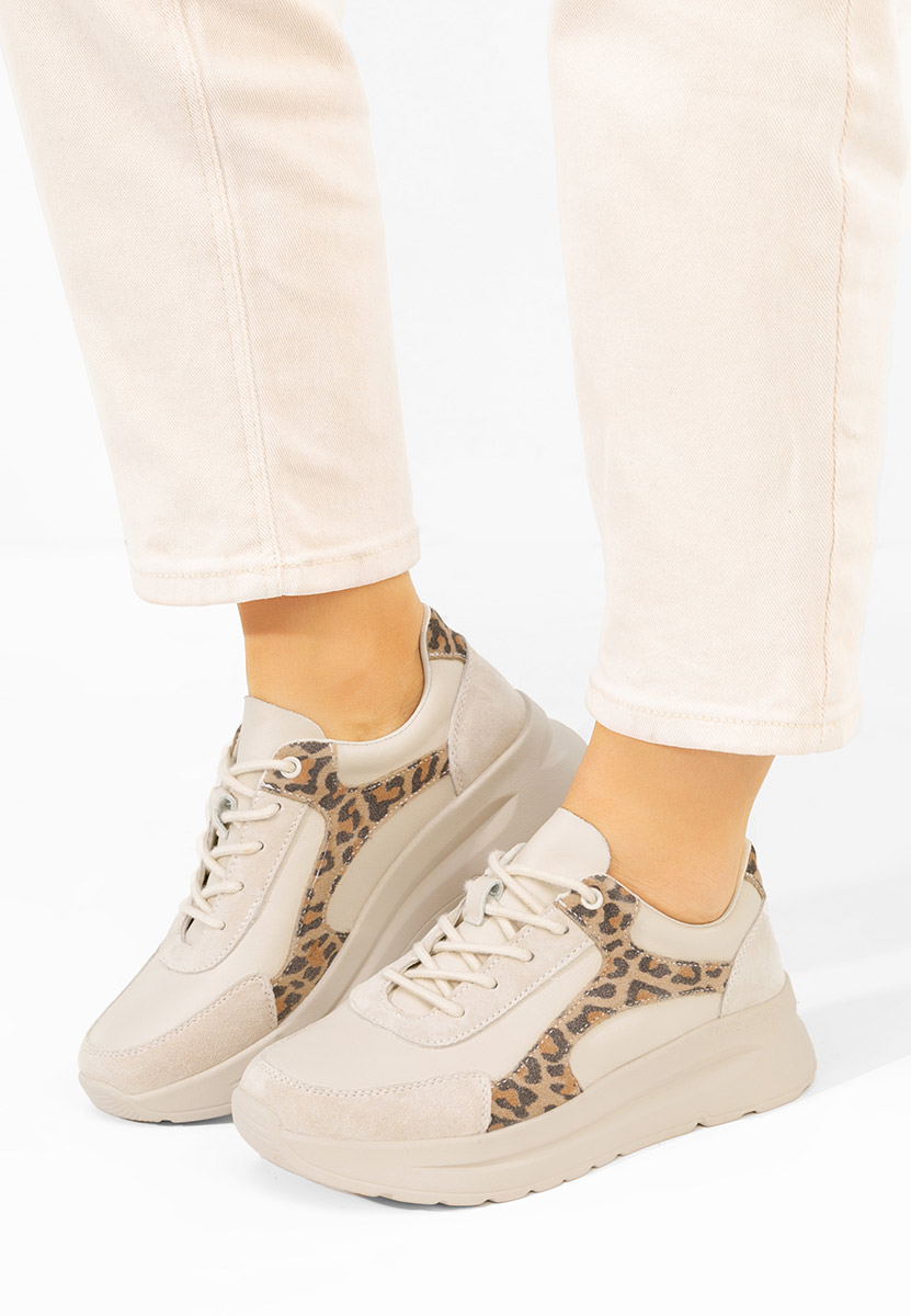 Baskets pour femme en cuir beige Arkania