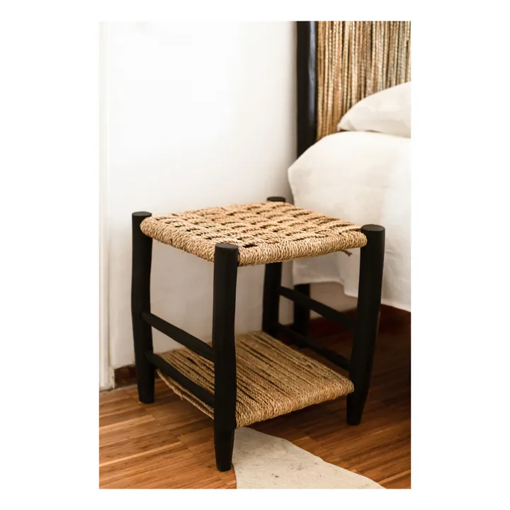 Cosydar Table de nuit en bois peint et palme | Noir