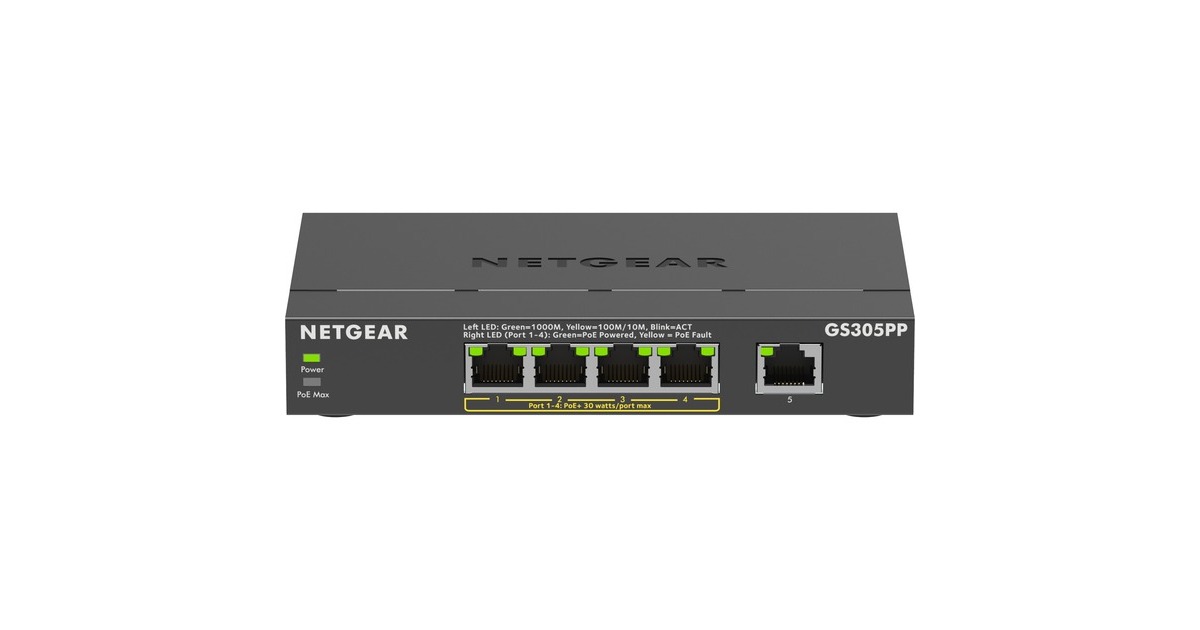 Netgear5-port Gigabit Ethernet PoE+ Unmanaged Switch (GS305PP)   (Zwart)