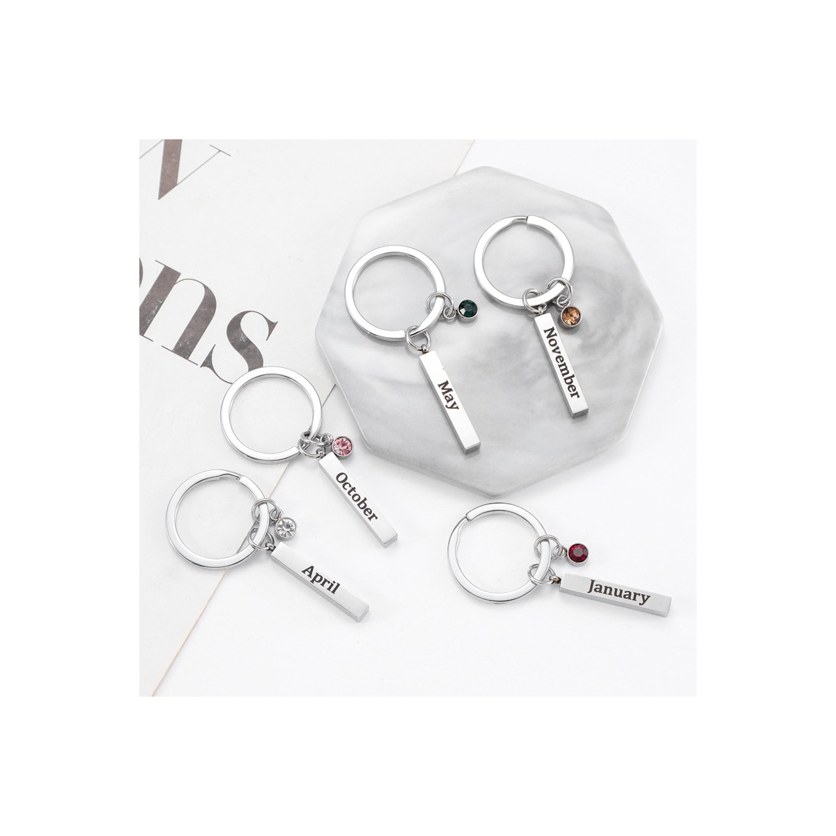 Birthstone nøkkelring - rustfritt stål Birthstone nøkkelring september