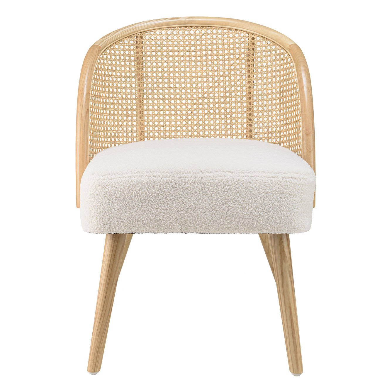 Macabane Chaise basse en bois d'Hévéa tissu bouclette Albane blanche - 55x62x71 cm
