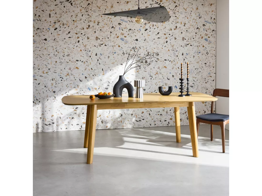 Table à manger extensible rectangulaire 160 - 210cm. placage chêne. teinte naturelle. L 160/210 x P 90 x H 76cm