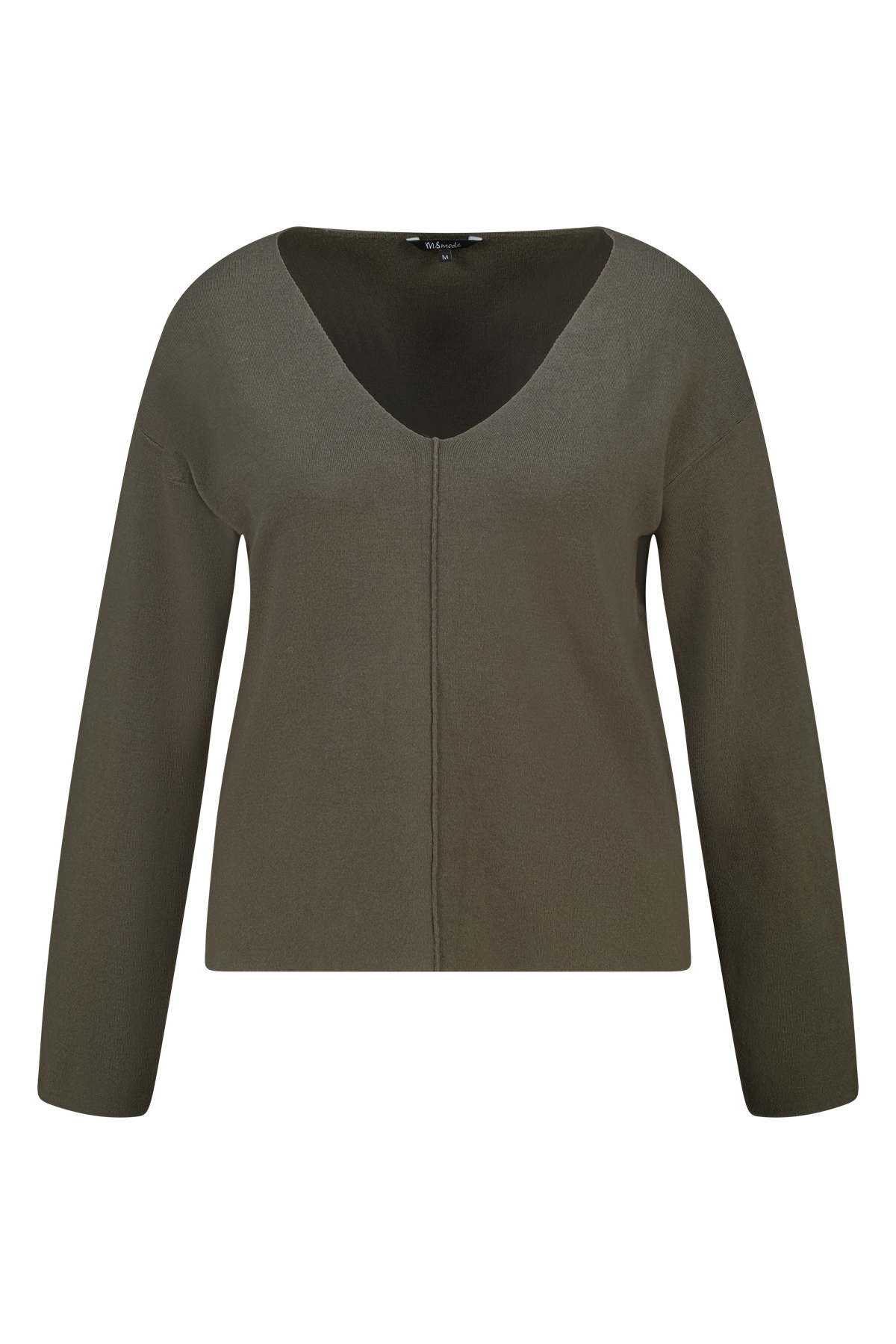 Fijn gebreide trui met siernaad Donker khaki