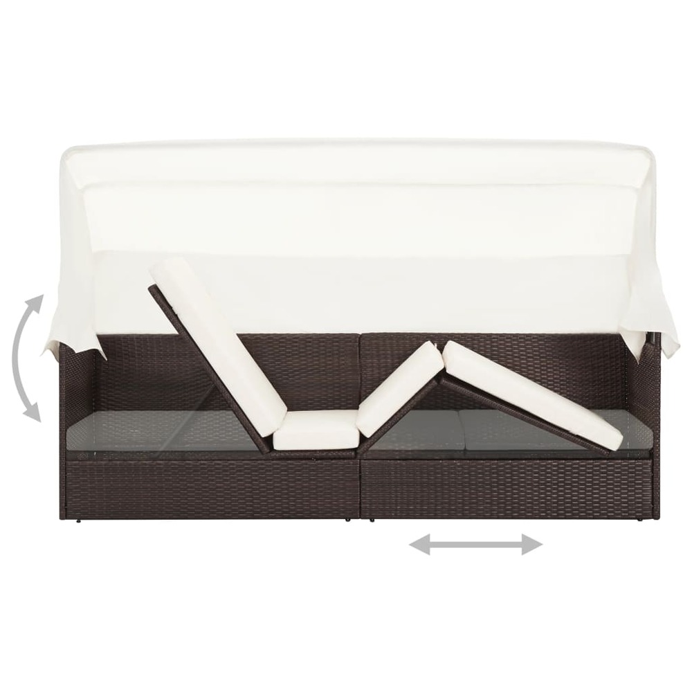 Transat chaise longue bain de soleil lit de jardin terrasse meuble d'extérieur avec auvent résine tressée marron