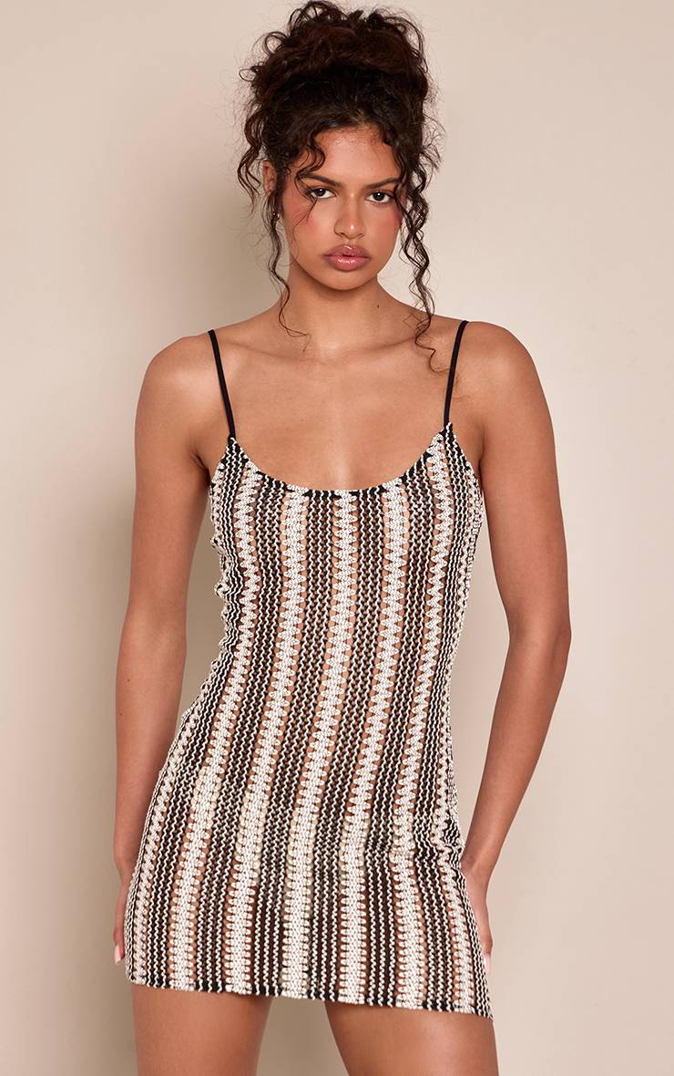 Noir Robe Moulante Mini À Encolure Dégagée Et Rayures Texturées