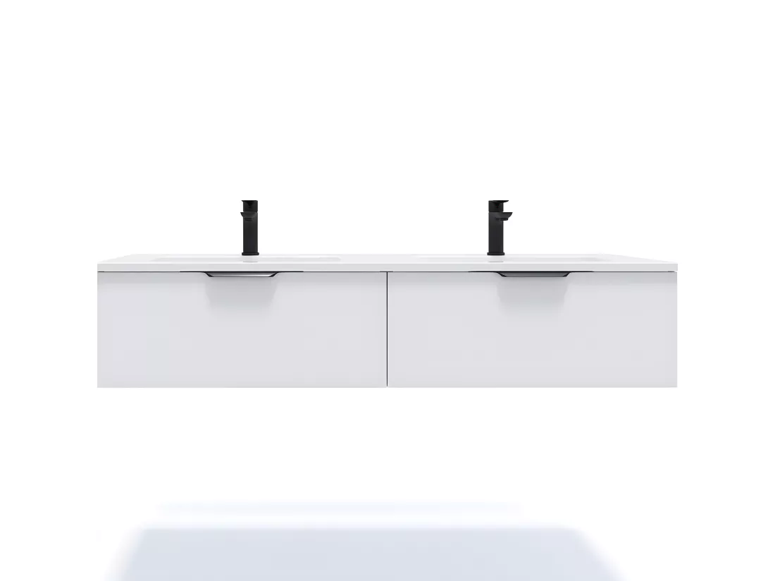 Meuble de salle de bain suspendu double vasque intégrée 140cm 2 tiroirs Blanc - Soho