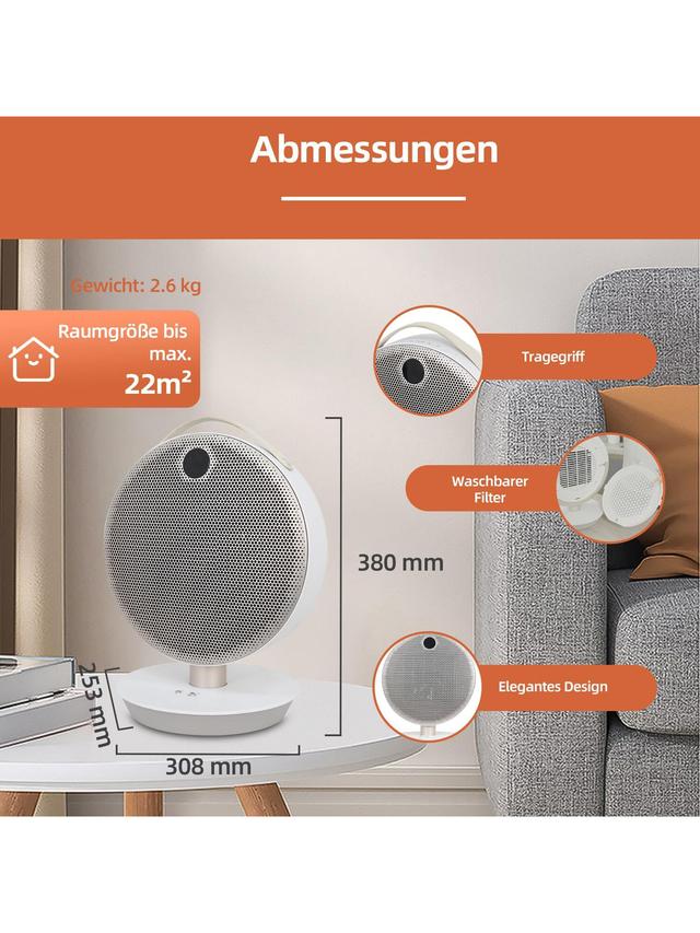 Heizlüfter mit Tischfuß und 12-Stunden-Timer, 2200 W