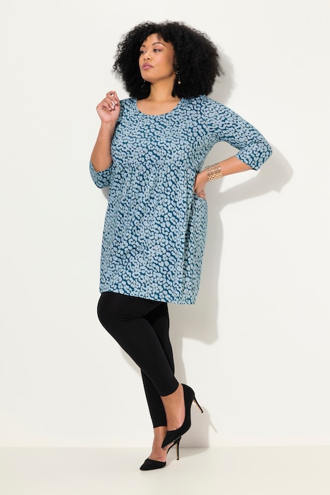 Longshirt, Leomuster, A-Linie, Rundhals, 3/4-Arm