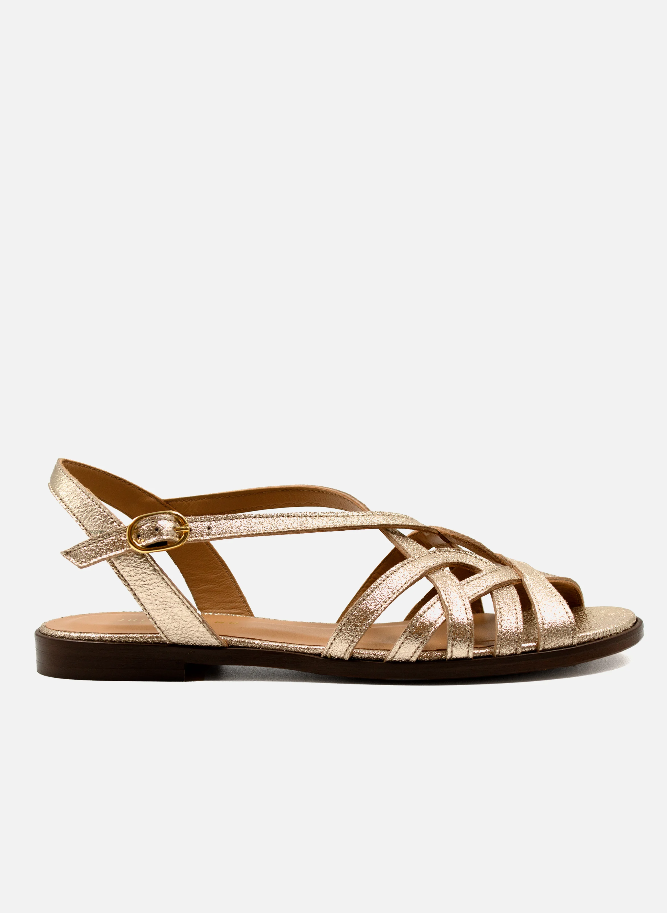 Sandales plates brides cuir métallisé | Doré