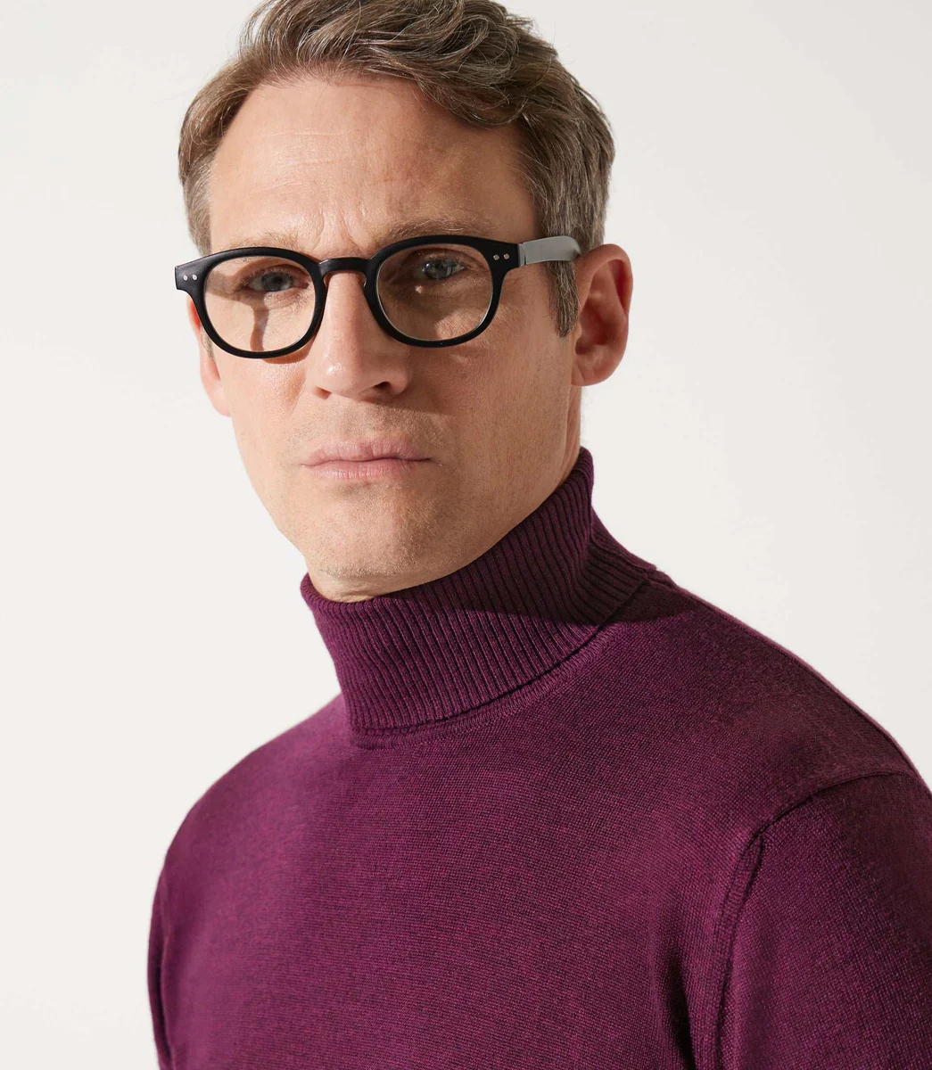 Pull col roulé violet 100% mérinos
