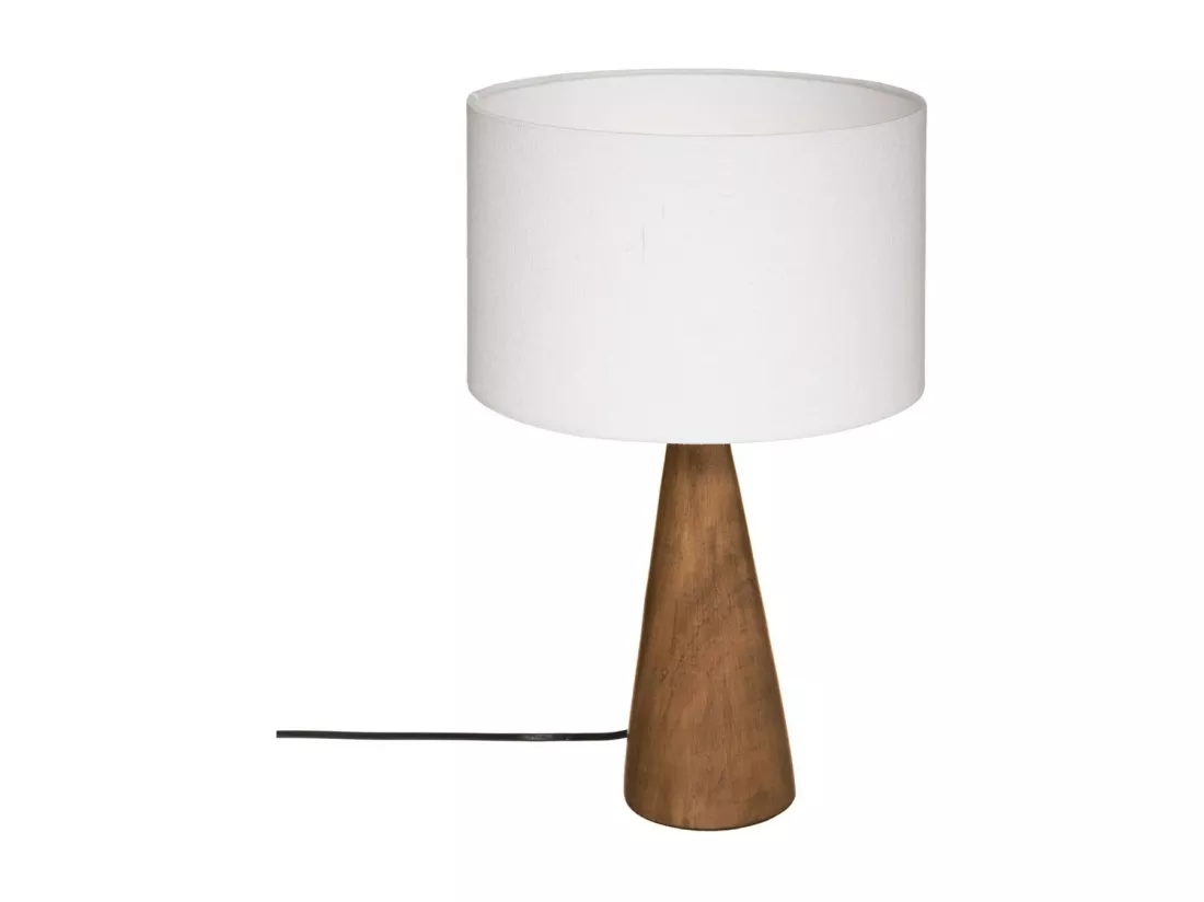Lampe à poser Pied en Bois et Abat-jour Blanc H 46 cm