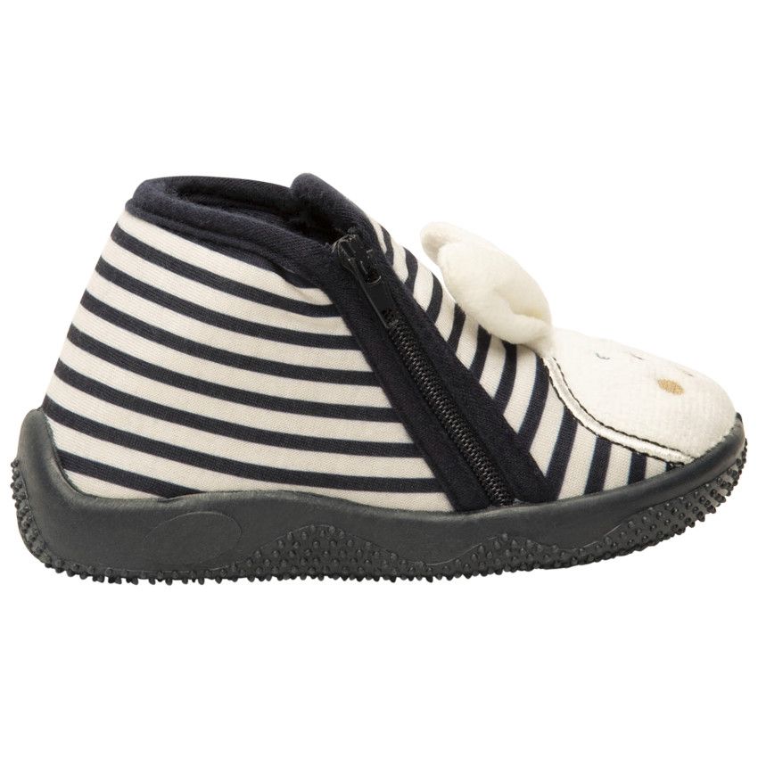 Chaussons forme bottillons rayés patch lapin pour bébé garçon - Bleu marine